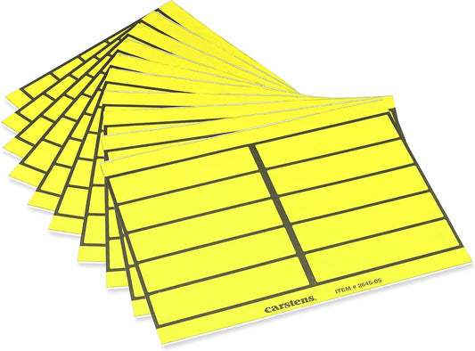 Carstens Adhesive Binder Labels, 5 3/8” x 1 3/8”, Stickers for 1.5” – 4” Ring Binder Spines, Inkjet and Laser Printer Compatible, Yellow, 20 Sheets, 10 Labels Per Sheet