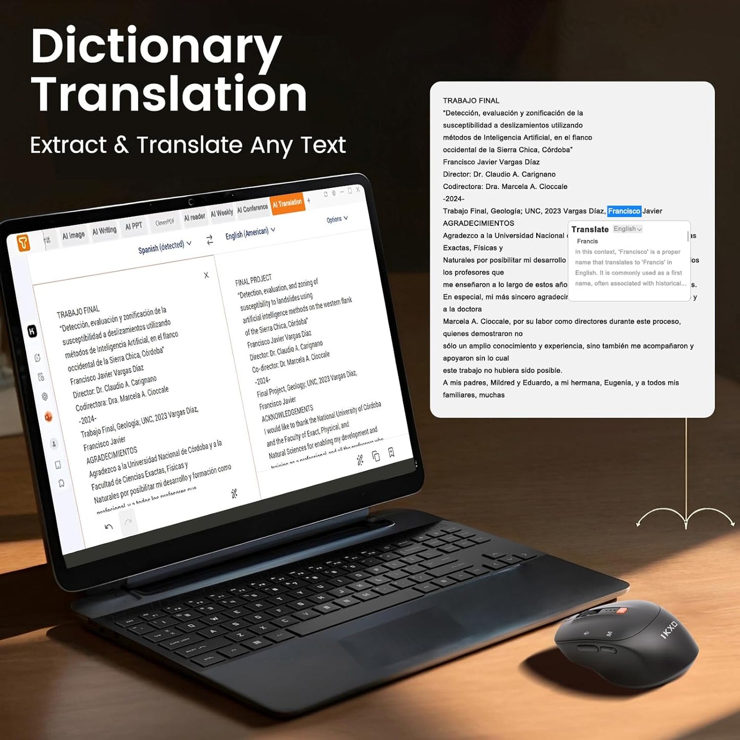 AI Wireless Mouse for PC Laptop Bluetooth Mouse with AI Assistants & Voice Typing 5-Speed DPI Adjustable Ergonomic Design for Office Remote Work High-Performance Device for Professionals Students