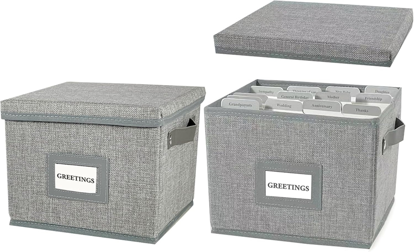 Greeting Card Organizer Box with 16 Dividers,Collapsible Greeting Card Storage Box with Handles Hold 150+ Cards,Greeting Card Holder for Greeting Cards,Sticker, Recipes, Photos, Envelopes,2-Pack