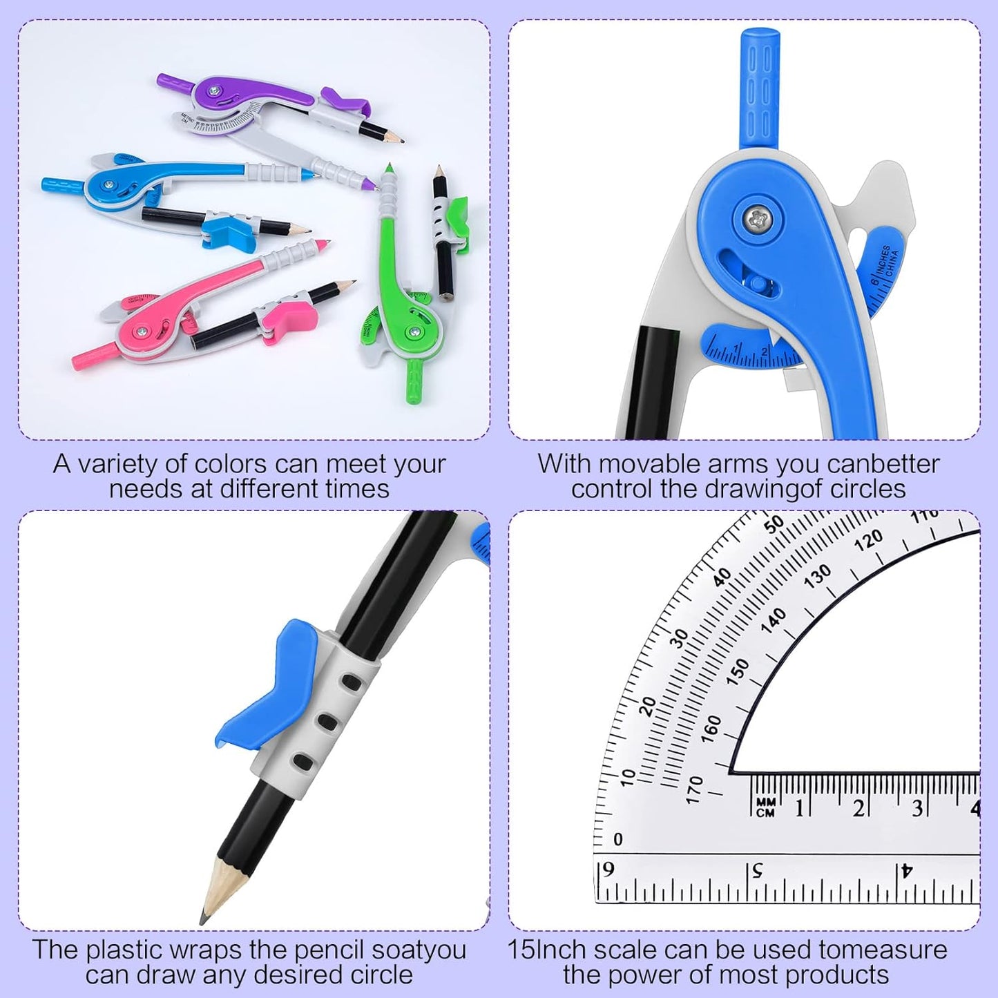 Seajan 36 Sets Compass and Protractor Set Geometry Compass with Pencil 6 Inch Drawing Tool Protractor for Geometry Bulk for Office Drafting Drawing