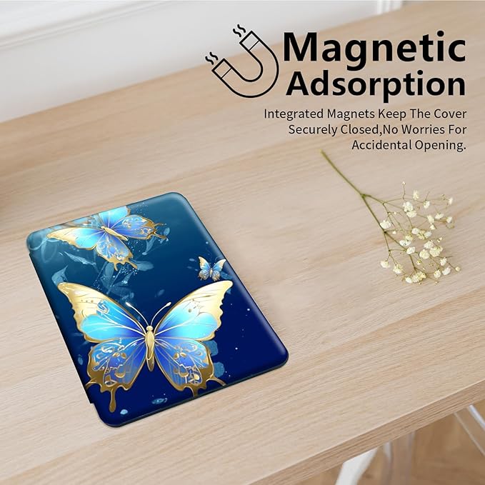 for All-New Amazon Kindle Fire 7 Tablet Case(12th, 2022 Release),Fire 7 Tablet Case,360 Degree Rotating Stand Smart Protective Case, for Fire 7 2022 Tablet (7” Display),Butterfly Flower Pink