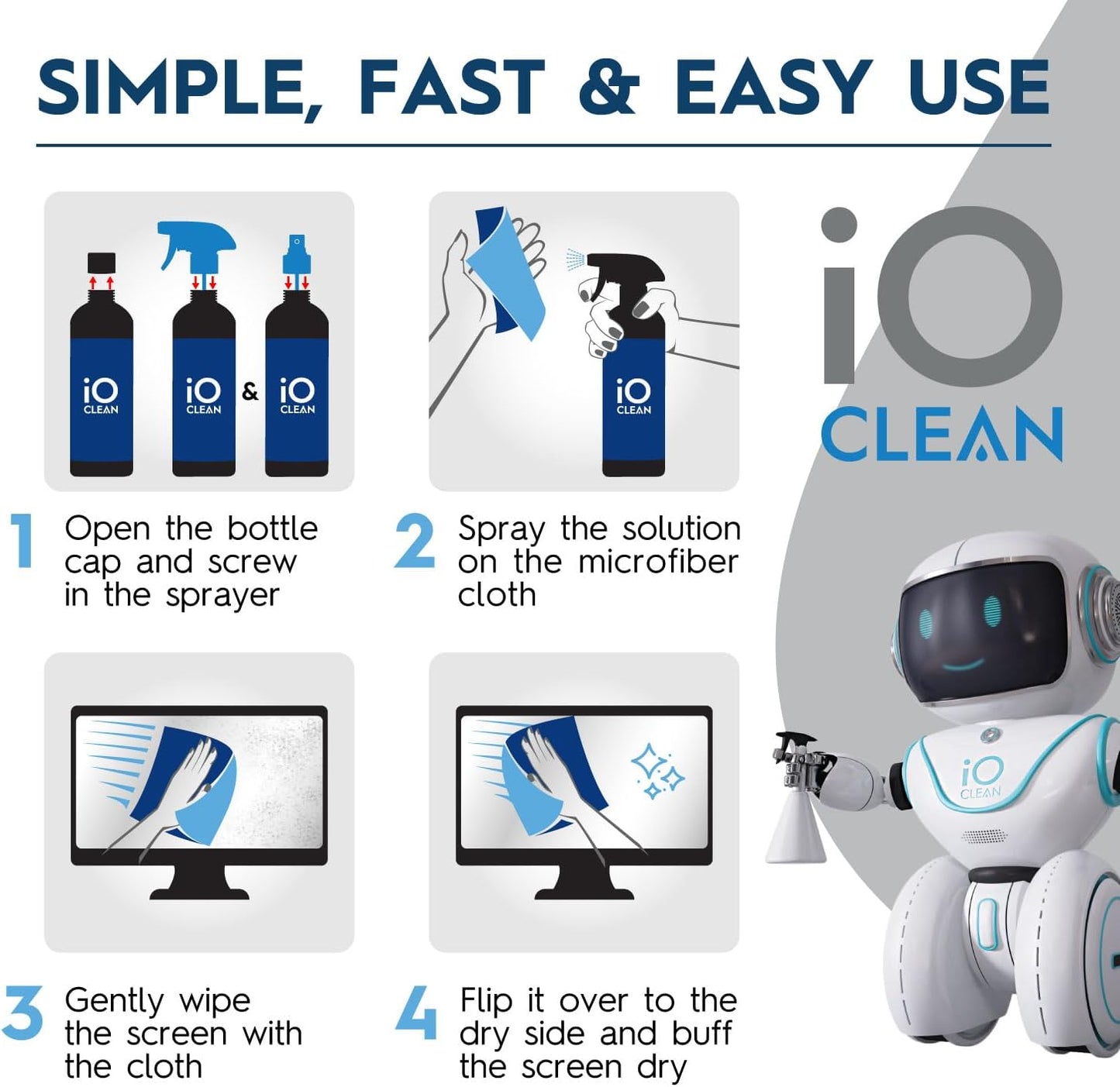 Screen Cleaner Spray (16oz - 473ml) – Best Large Cleaning Kit for LCD LED OLED TV, Smartphone, iPad, Laptop, Touchscreen, Computer Monitor, Electronic Devices, Microfiber Cloth Wipes and 2 Nozzles