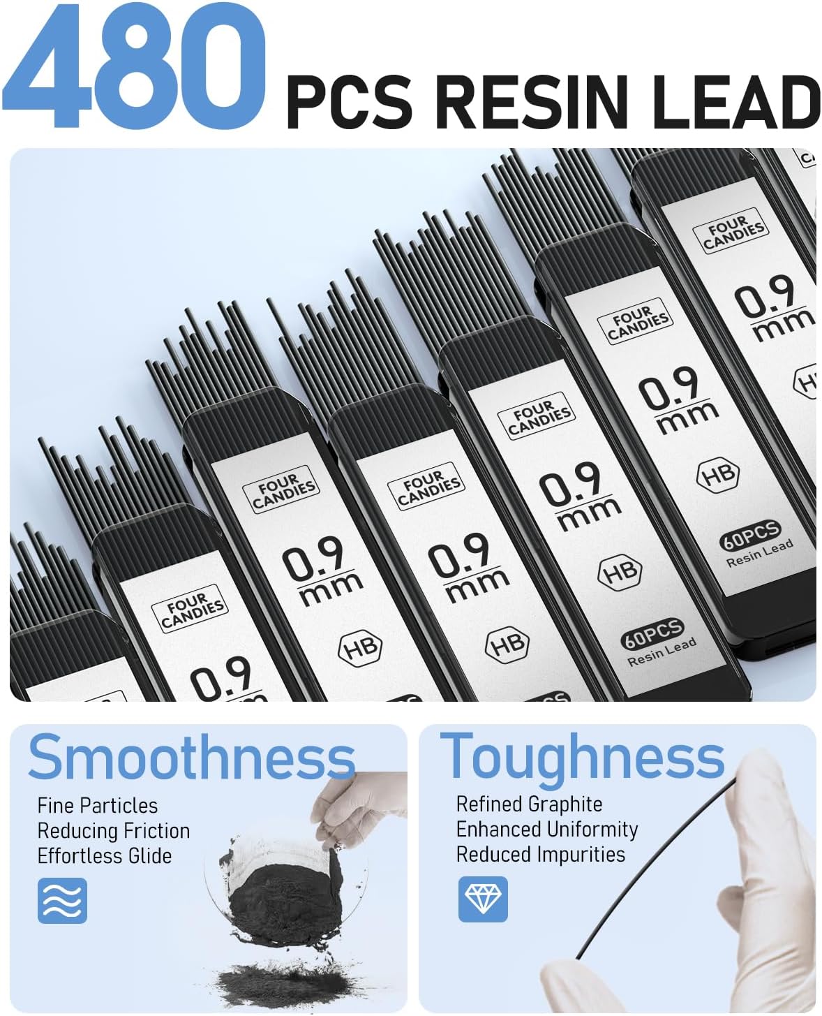 Four Candies 0.9mm Metal Mechanical Pencil Set with Case - 4PCS Fancy Mechanical Pencils, 8 Tubes HB #2 Lead Refills, 3PCS 4B Erasers and 9PCS Eraser Refills, Led Pencils Mechanical for Writing