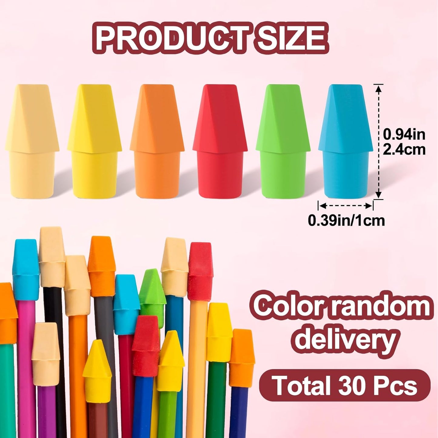 30 Pack Random Color Pencil Top Erasers, Halloween Pencil Topper Erasers, Fun Pencil Cap Erasers Bulks, Writing Supplies for Office, Teacher, Adults Painting Drawing
