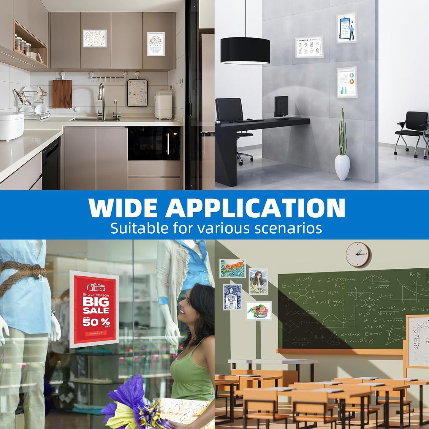 Magnetic Frames for Refrigerator, 20 Pack Double Sided Magnetic Sign Holder 8.5 x 11 for Display Picture Paper Document Flyer Page, Reusable Adhesive Frames for Walls Door Window Glass