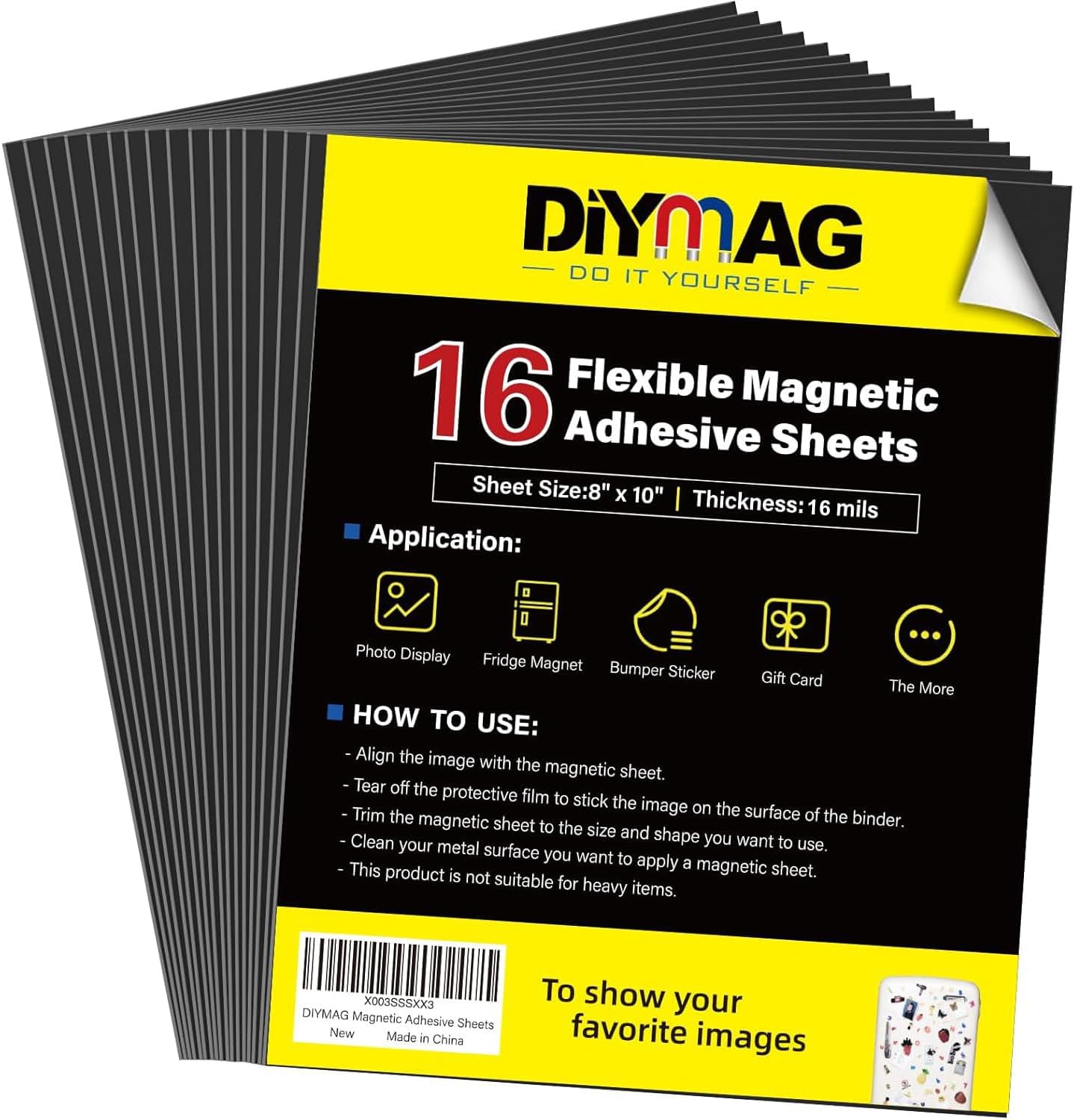 DIYMAG 16Pack Magnetic Adhesive Sheets, Magnetics Sheets with Adhesives Backing, 8x10 Inch Flexible Magnet for Crafts Photos and Die Storage Easy to Cut