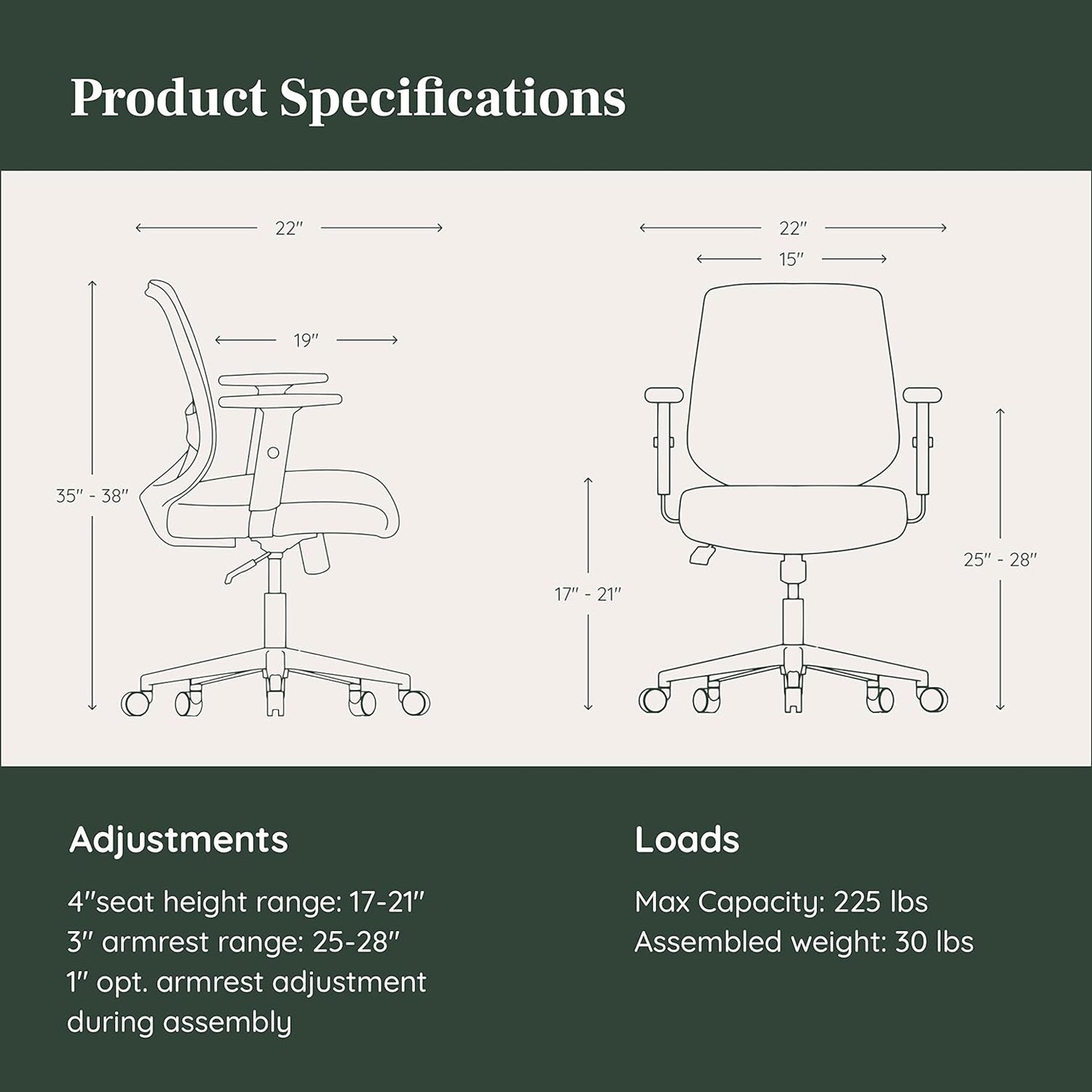 Branch Daily Chair - Computer Office Chair with Swivel, Lumbar Rest, and Adjustable Armrests - Sustainable, Stylish Mesh, & Adjustable Armrests - Comfortable Seating for Improved Posture - Slate