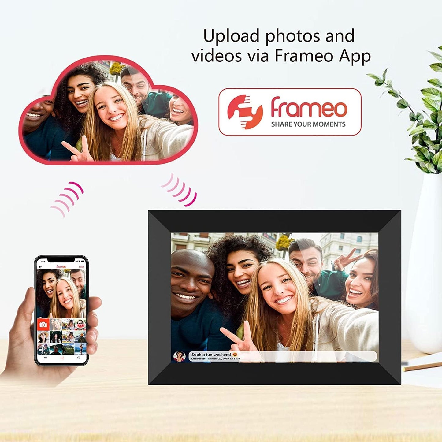 YENOCK FRAMEO Digital Photo Frame WiFi 10.1 Inch HD IPS LCD Touch Screen, 32GB Memory, Auto-Rotate, Wall-Mountable, Easy Setup to Share Photos & Videos via Free App from Anywhere