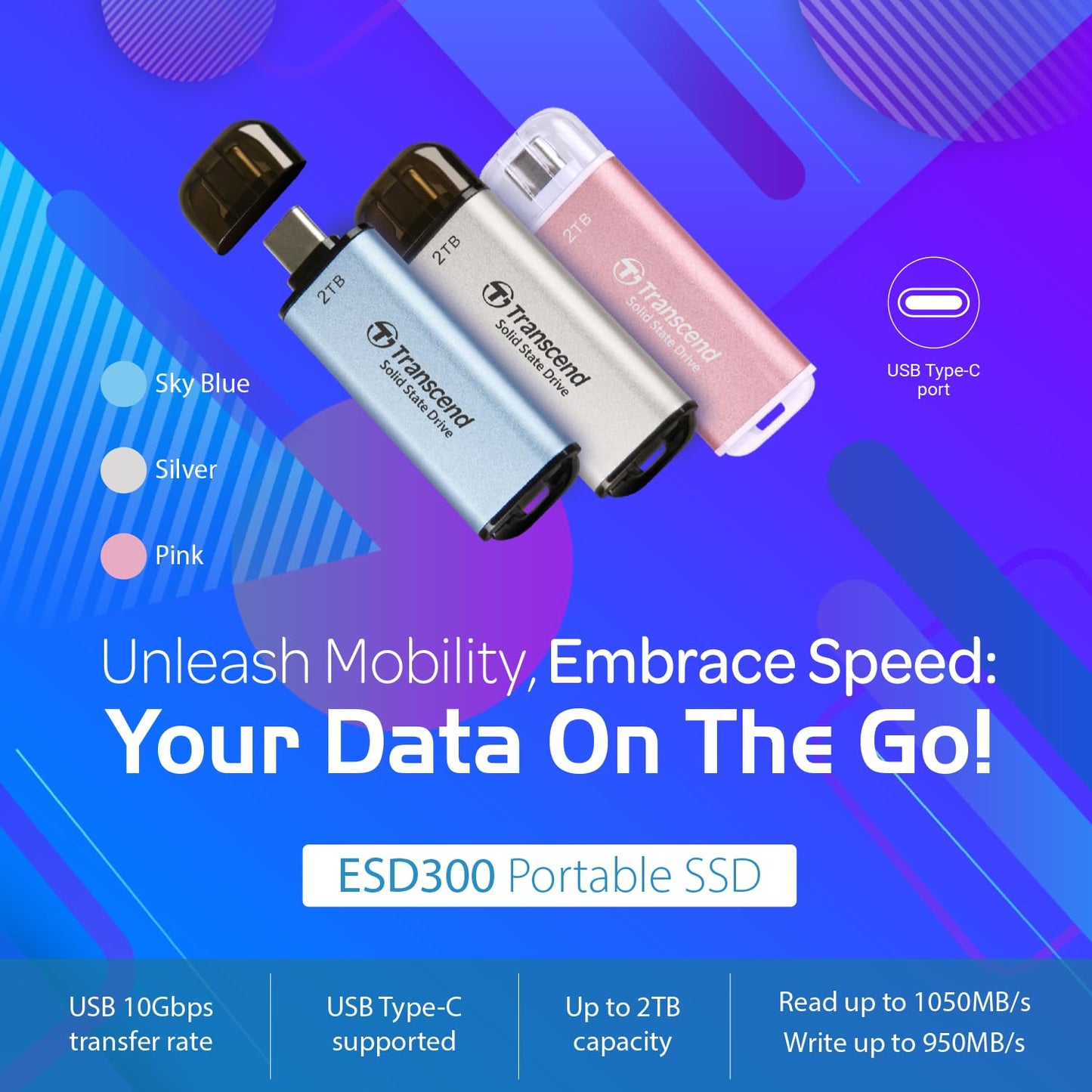 Transcend 2TB External SSD, USB 3.2 Gen2, Up to 1,050MB/s, Portable SSD with Type C, for Steam Deck, ROG Ally, MSI Claw, Windows & Mac, iPhone, iPad, Android, PS5, Xbox, Smart TV, Silver