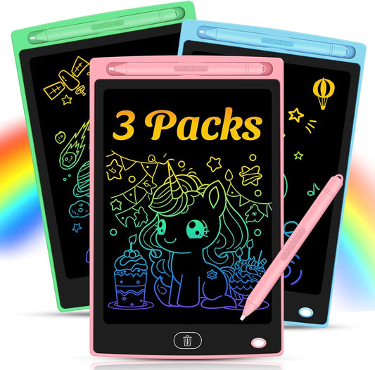 3 Pack LCD Writing Tablet for Kids - Erasable and Reusable Toddler Doodle Board in 8.5 inch, Ideal Drawing Pad for Learning Toy for Ages 3-8, Gift for Girls Boys (3 Pack (Pink,Blue, Green))