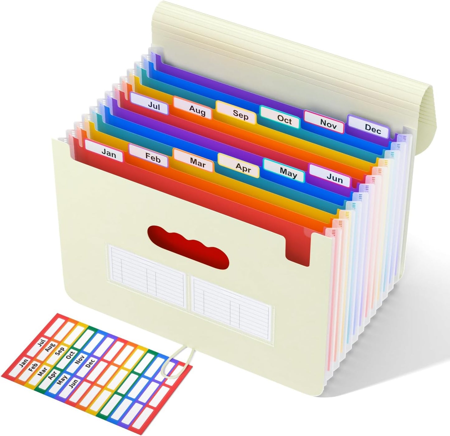 ABC life 12-Pocket Expandable Accordion File Organizer for Monthly Bills & Receipts - Portable A4/Letter Size Document Holder with Colored Tabs - Ideal for Home, Office & Travel Folder- Beige Color