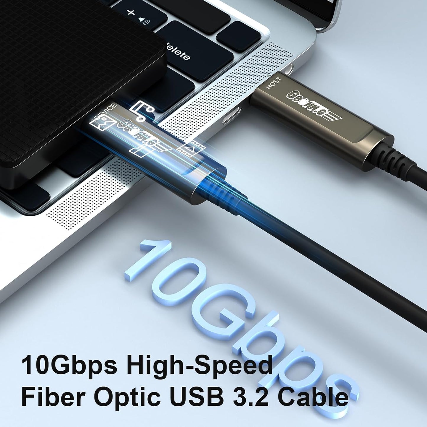 GeoHN.G USB C to C Fiber Optic Cable 15M/50FT, USB 3.2 10Gbps Long Distance Data Transfer USB C Extension Cable for VR, Camera, Mini PC, Laptop, Webcam, Printer and More
