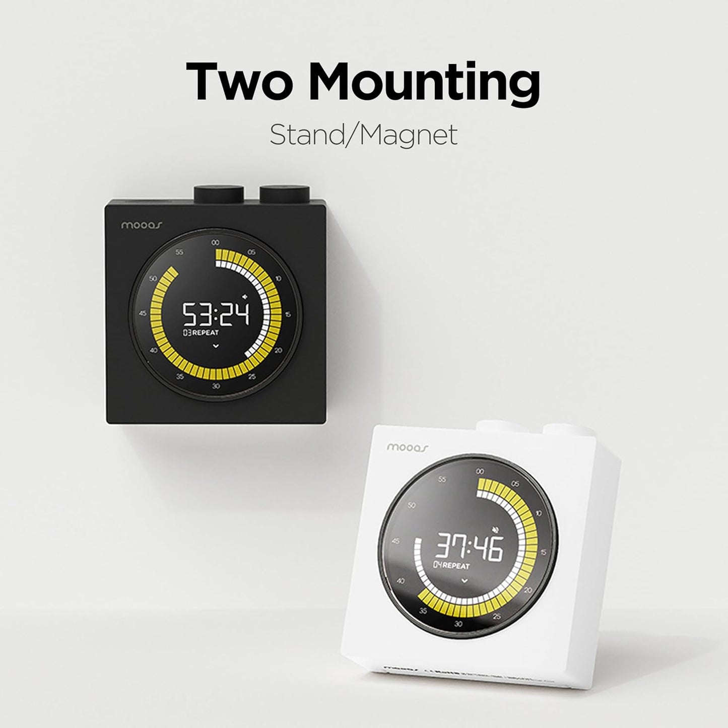 mooas Time Loop Digital Visual Timer, Rechargeable Wireless, LCD Large Display, Portable, Visual Timer, Brightness Adjustment, Count Up/Down, Pomodoro Timer for ADHD, Study, Home Schooling (White)