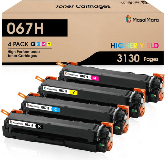 MasaiMara 067H 067 H High Capacity Compatible Toner Cartridges Replacement for Canon imageCLASS LBP633Cdw LBP632Cdw MF652Cdw MF653Cdw MF654Cdw MF656Cdw Printer(Black Cyan Magenta Yellow, 4-Pack)