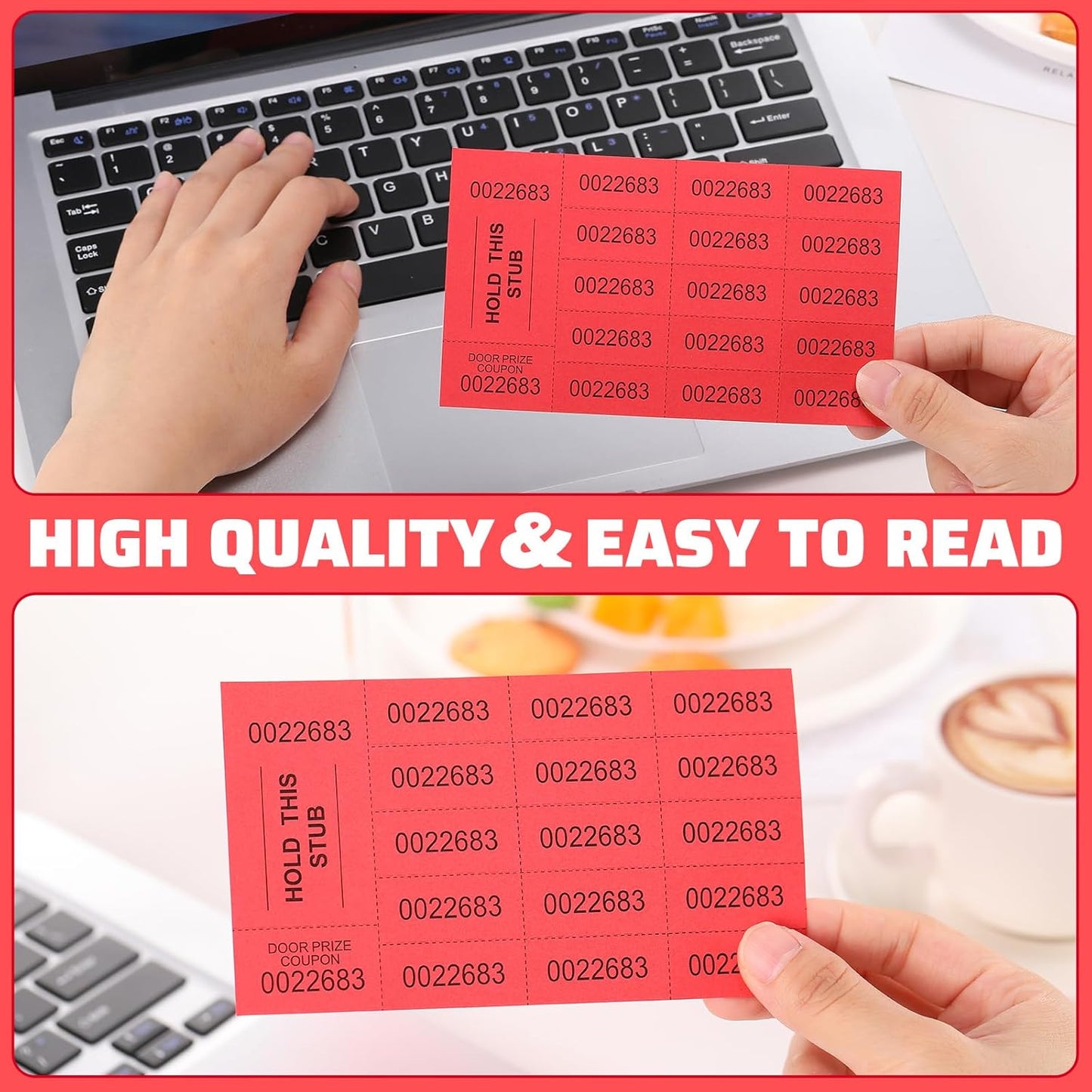 Kosiz 504 Sheets 20 Bid Raffle Ticket with Different Numbers Per Sheet Chinese Auction Tickets for Events Church Basket Auction Silent (Red)