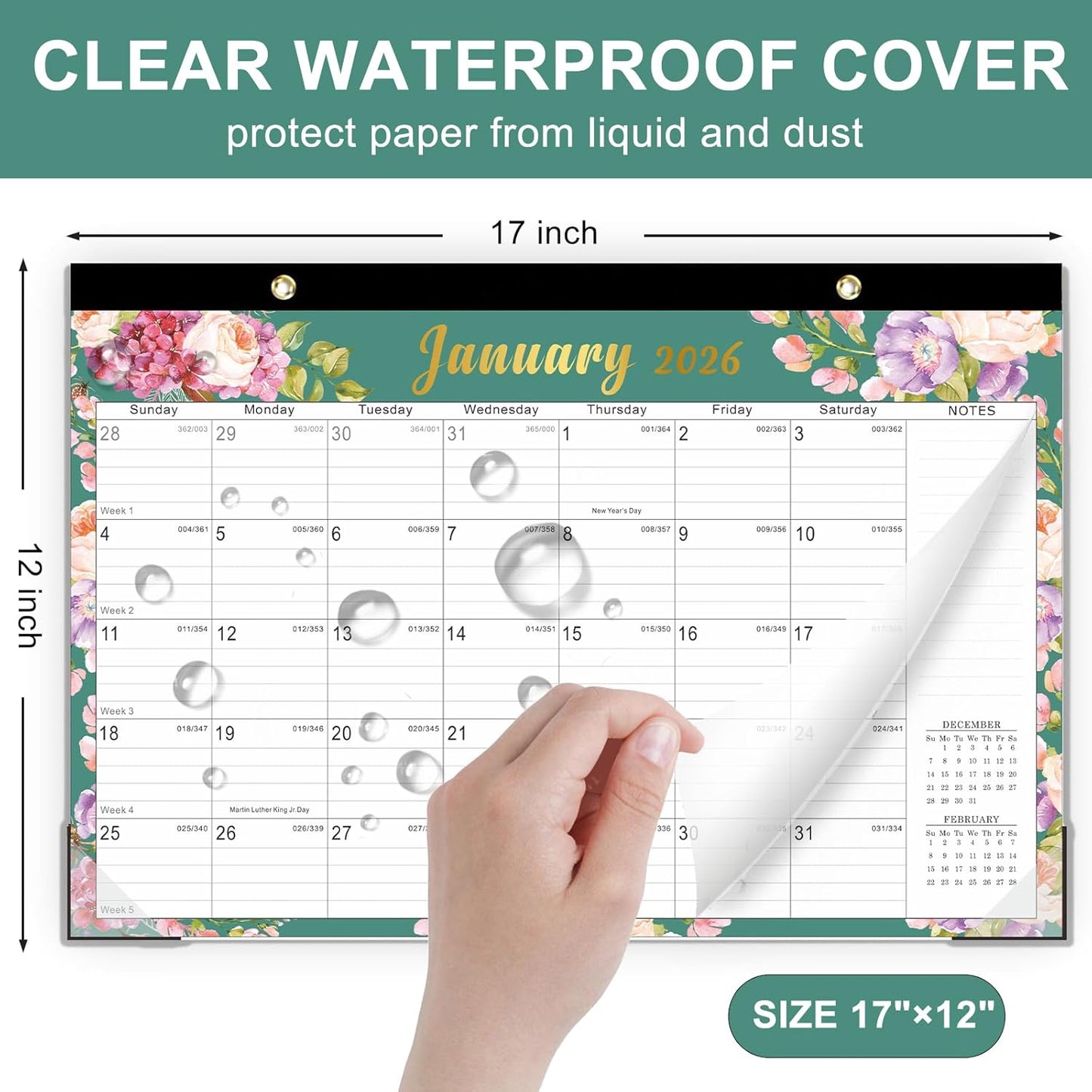 Lbylyhxc Desk Calendar 2025 - 2026, Monthly Calendar 2026, 18-Month School Year Calendar, July 2025 to December 2026, Monthly Large Desktop/Wall Calendar for Teacher with Corner Protectors 17" X 12" (Desk Calendar Flowers, 17x12 inches)