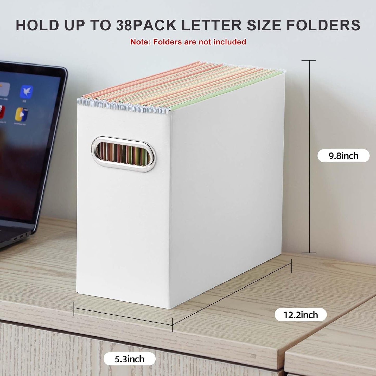 Oterri File Organizer, 6 Packs Small Storage Box, Cardboard File Folder Organizer, Collapsible File Box for Hanging File Folders Letter Size, Portable Filing Organizer with Handle（White）