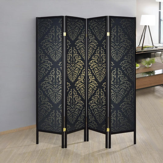 NicBex Room Divider 4 Panel Room Dividers with Damask Print Partition Room Dividers and Folding Privacy Screens Wall Divider for Home, Office, Room Separation,69.5" W x 0.75" D x 70.25" H, Black