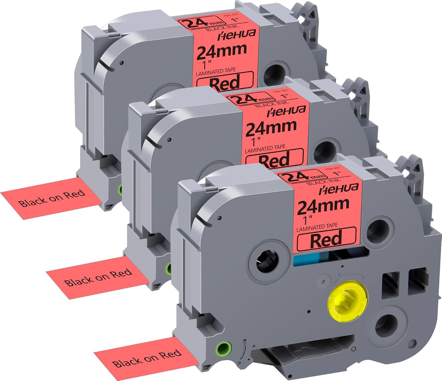 Hehua 24mm 0.94 Black on Red Laminated Tape Compatible for Brother P-Touch TZe-451 TZe451 TZ-451 TZ451 Label Maker Tape for Ptouch PT D600 D610 P710BT, 1'' x 26.2ft, 3 Pack