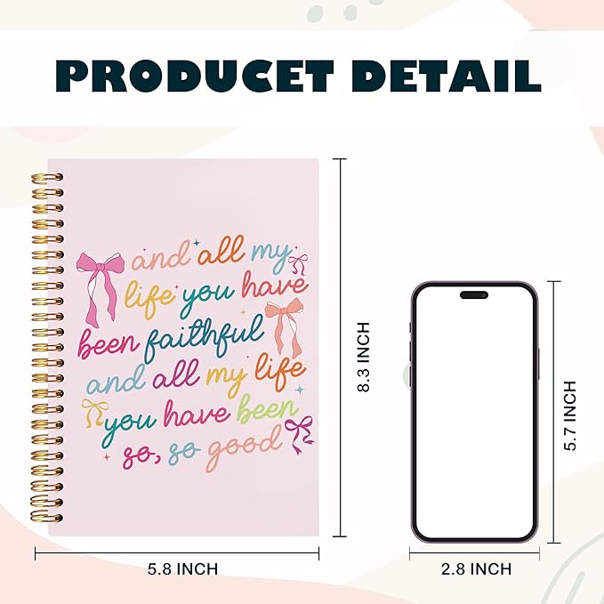 BearCake Coquette Bow Christian Notebook Journal, Religious Journal for Women, Christian Gifts for Women, and all My Life You Have Been Faithful Hardcover Spiral Notebook 5.5x8.3