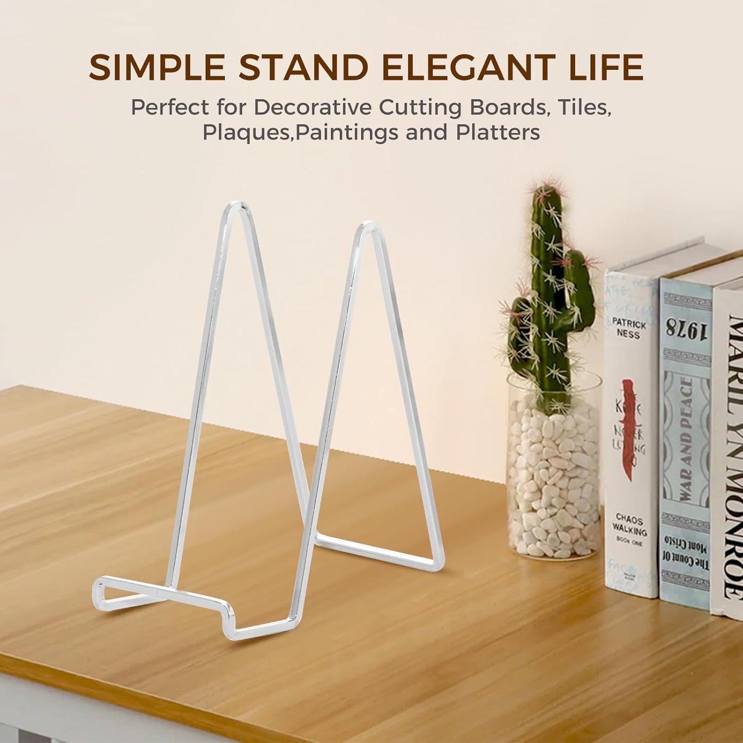 Plate Holder Easel Display Stand - 8 inch Metal Plate Stands for Display - Tabletop Picture Stand - Silver Iron Easels for Display Pictures | Photo Frames | Book | Decorative Plates | Plaque - 3 Pack
