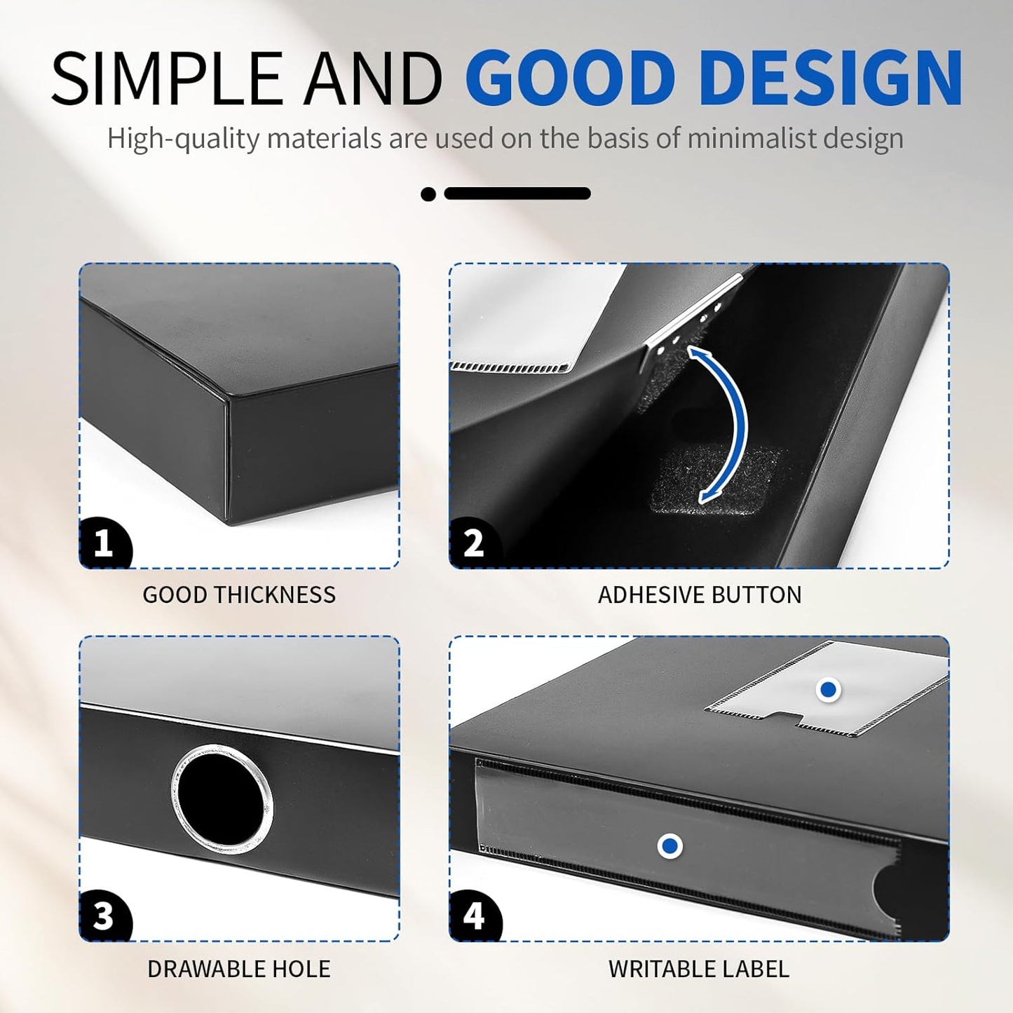 Plastic File Box Archive Storage Case with Lid, 12.2" × 9.4" × 1.6", Letter & A4 Paper, Office Document Organizer Case (Black, 4)