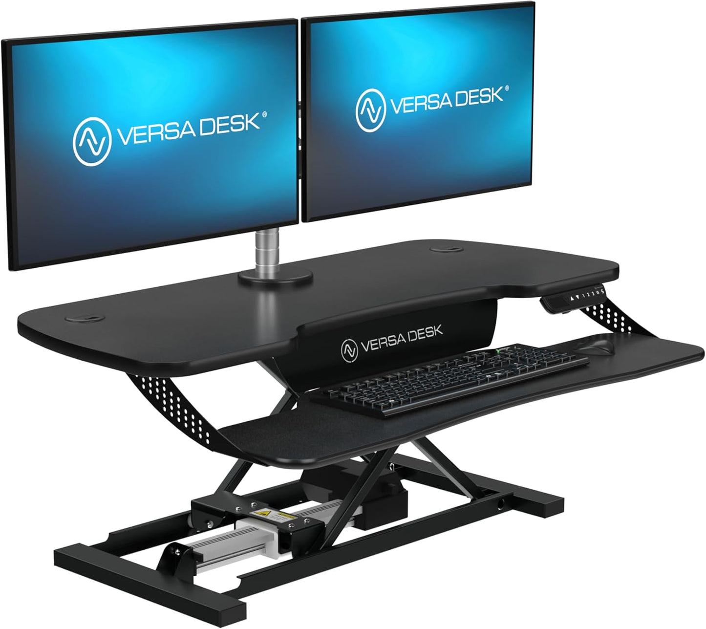 VERSADESK PowerPro™ Elite Electric Standing Desk Converter - App Controlled Desk Riser with USB Charging Port & LED Lights - Height Adjustable, Fully Assembled & Supports 80 lbs | Black (40” x 24")