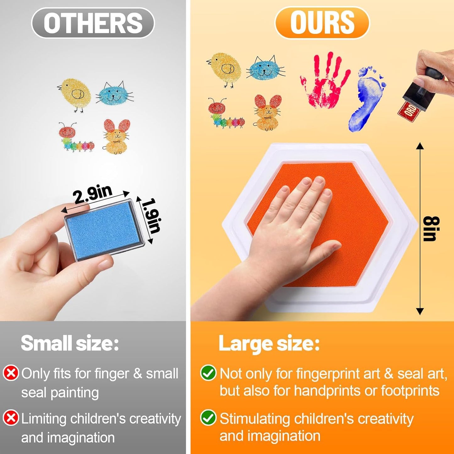 7"x8" Large Ink Pads for Kids - Handprint Footprint Size Rainbow Stamps Pad, Safe & Washable Ink Pad for Fingerprint Painting Card Making Stamp Crafting Paper Wood Fabric Scrapbook Kids Birthday Gifts