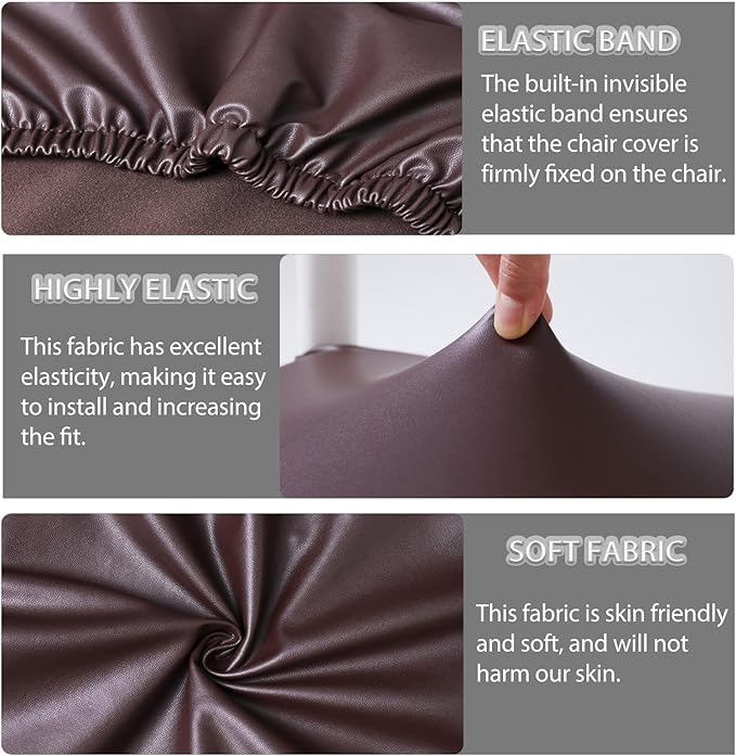 CWK Waterproof PU Leather Dining Chair Covers Set of 2-Stretchable Chair Seat Slipcovers, Removable & Washable Protector for Dining Room,Home,Office,Wedding,Rear Covers (PU-Coffee)