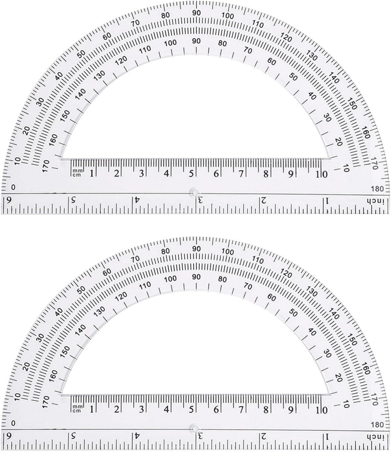 Zonon 2 Pcs 6 Inch Plastic Protractor Math Protractors 180 Degrees Angle Measurement, Translucent for Geometry Classroom Kid Student School Office Supplies(Clear)