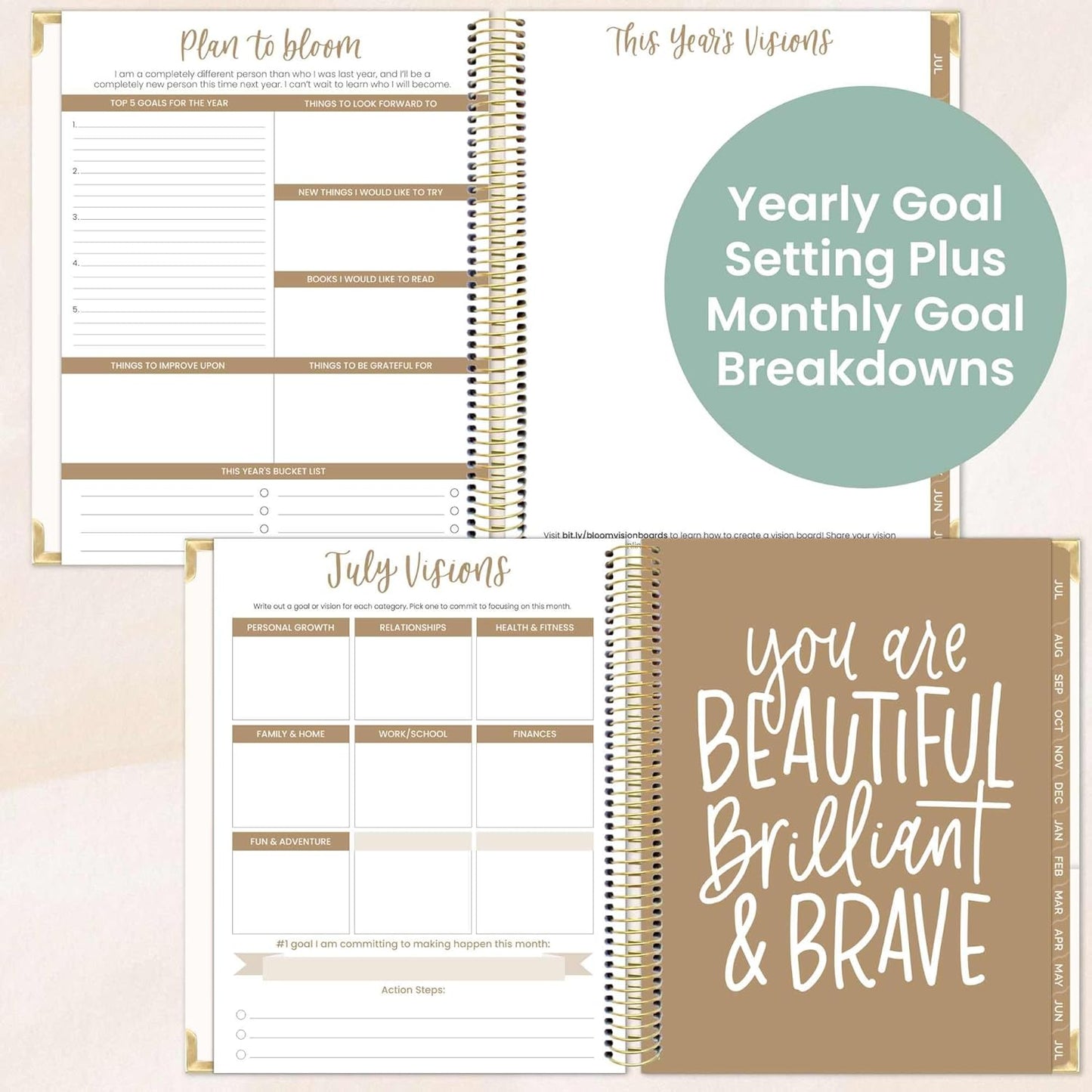 bloom daily planners 2025-2026 Hardcover Academic Year Goal & Vision Planner (July 2025 - July 2026) - Monthly & Weekly Calendar Agenda Organizer - 7.5" x 9" - Spread Kindness Like Wildflowers