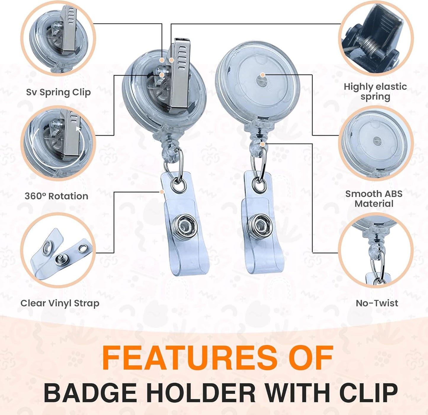 100 Pack Badge Reels Retractable Badge Holder with Clip, Id Clips for Badges, Id Badge Reel, Retractable Id Badge Clip with Clear Vinyl Strap & Alligator Swivel, No Twist Dispenser (Clear)