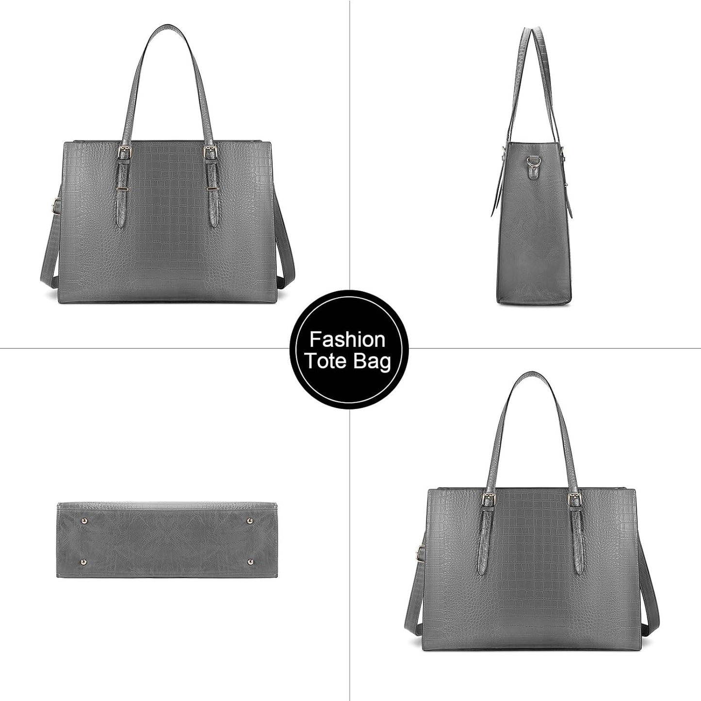 Laptop Bag for Women 15.6 Inch Laptop Tote Bag Leather Classy Computer Briefcase for Work Waterproof Handbag Professional Shoulder Bag Women Business Office Bag Large Capacity Grey