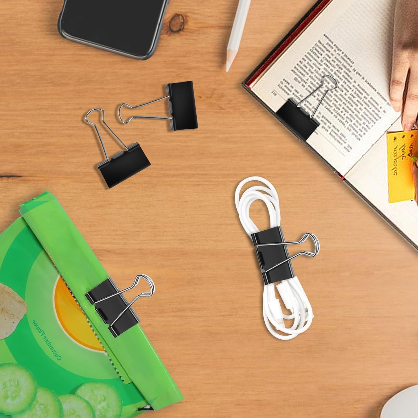 Ufmarine Medium Binder Clips 1.25 Inch Length, (120 Pcs) Black Medium Paper Clips for Office