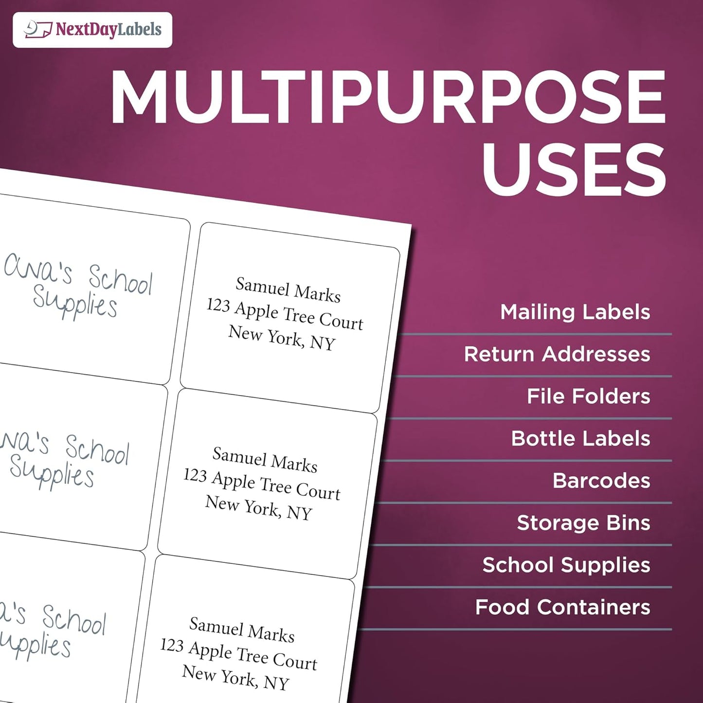 NextDayLabels – 4" x 3-1/3" Rectangular Sticker Labels for Printer - White Laser/Inkjet Printer Labels Return Address Labels Shipping Label Stickers (500 Sheets, 6 Per Sheet, 3000 Labels)
