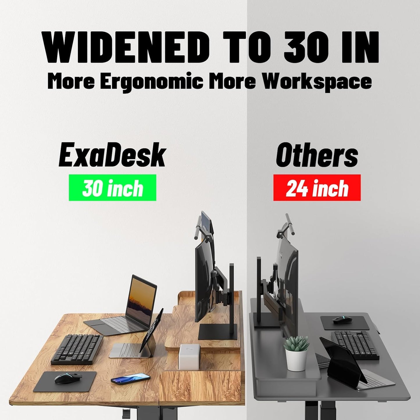 55 x 30 Inch Electric Standing Desk with 2 Drawers, Adjustable Height Widened Stand Up Desk with Storage, Sit to Stand Ergonomic Workstation for Home Office, Light Rustic