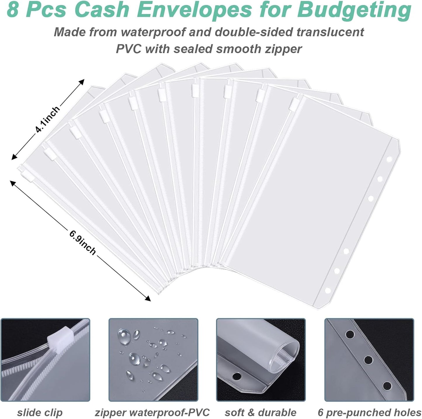 Rnivvi Budget Binder with Zipper Envelopes, A6 Money Saving Binder Cash Envelopes for Budgeting, PU Leather Planner Money Organizer for Cash Bills, Cute Boho System Wallet for Women, Tropical Leaves