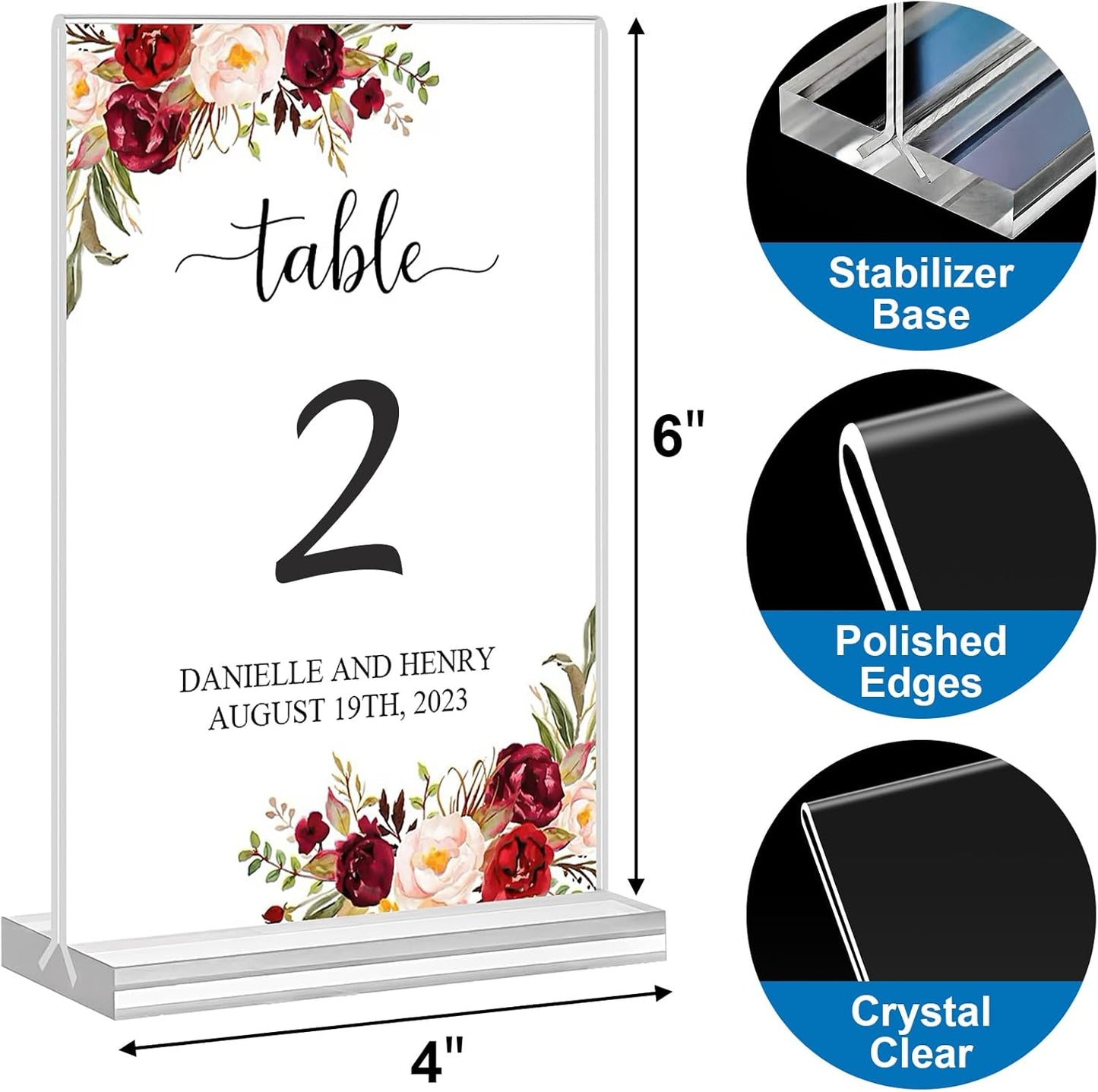 Acrylic Sign Holder 4x6, 3 Pack Clear TableTop Sign Holder-Sided, Plastic Flyer Display Holder with Vertical Base, Clear Flyer Stand Menu Table Display Holders for Restaurants Office Store Show Fair