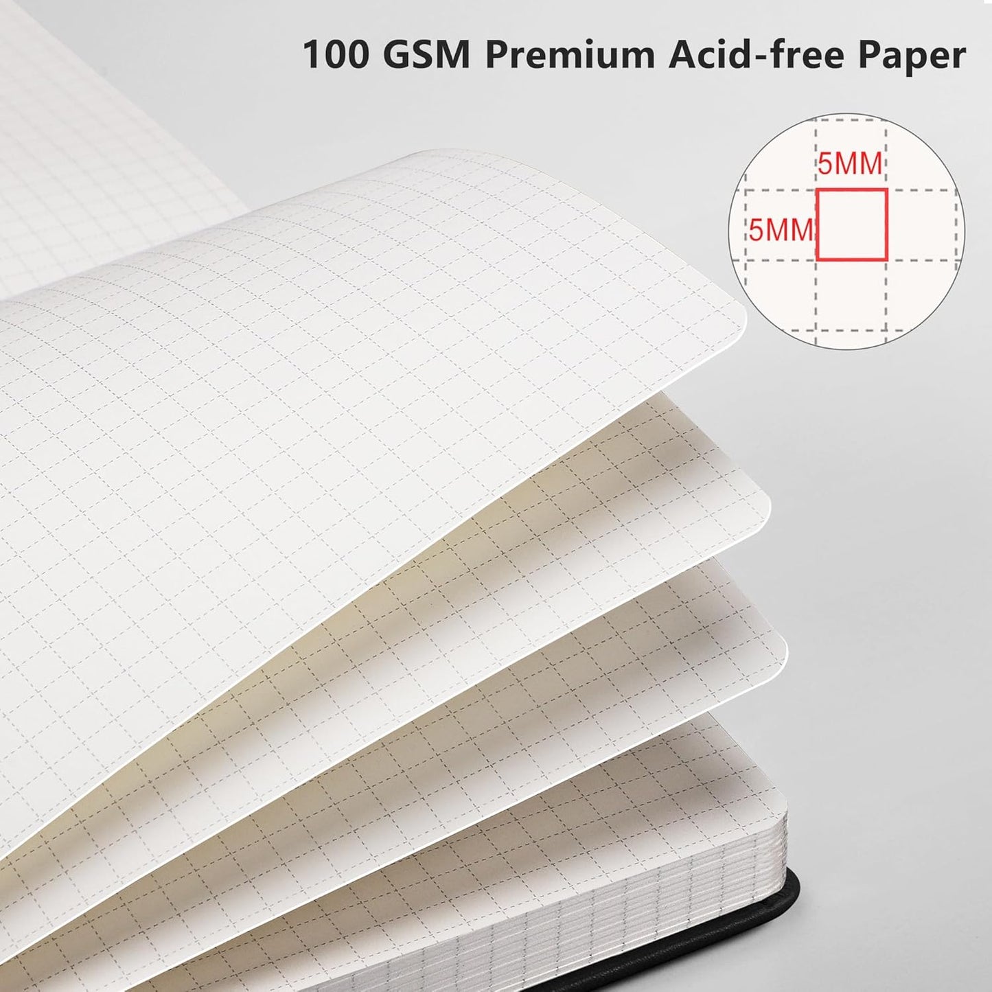 RETTACY Graph Grid Paper Notebook, 192 Pages, A5 Medium Size (5.7'' x 8.3''), 5 Squares per Inch, Leather Hardcover, 100 GSM Thick Paper, for School, Students, Math, Engineering (Rose Gold)