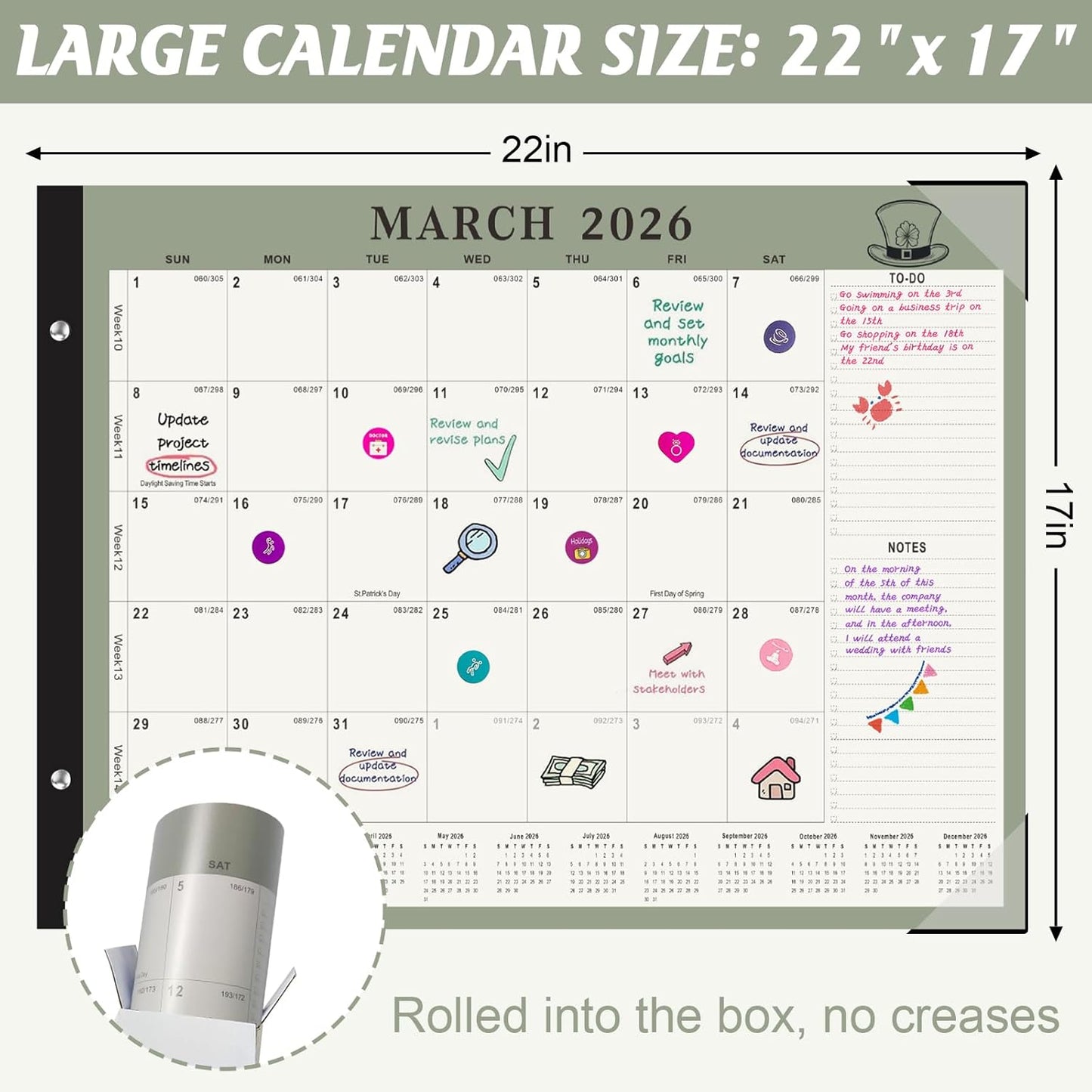 Gannyfer Desk Calendar 2025-2026, Large 18 Monthly Calendar 2025 22" x 17", July 2025 - Dec 2026, Academic Desktop Pad Calendar with To-Do List and Notes, Plastic Cover, Thick Paper, for Planning and Organizing(6 Stickers)