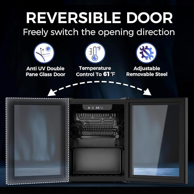 1.7 Cu.ft Beverage Refrigerator Cooler, 68 Can Mini Fridge Glass Door with Adjustable Shelves, Digital Temperature Display, Freestanding Small Drink Fridge for Home, Office or Bar(Black)