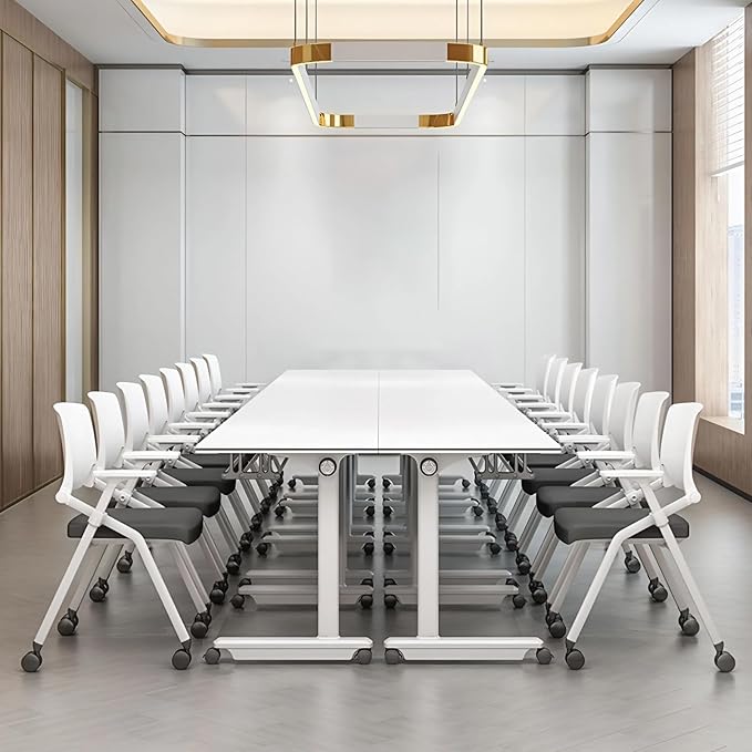 6Pack Conference Room Table, Folding Conference Table for Office Classroom, Mobile Training Tables with Casters Silent Wheels, Large Rectangular Convertible Modular Seminar Tables (L55.1in)