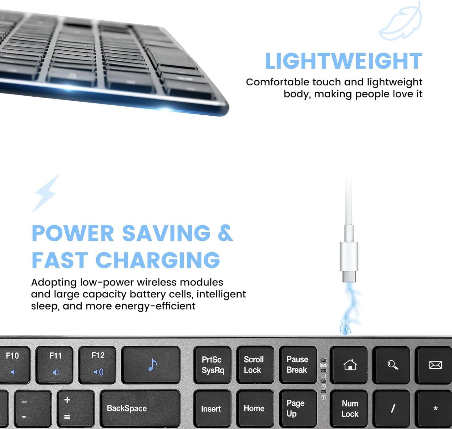 K01R Wireless Keyboard, 2.4G Slim and Compact Wireless Keyboard with Numeric Keypad, Long Battery Life, Lag-Free for PC Laptop Computer Windows, Space Grey