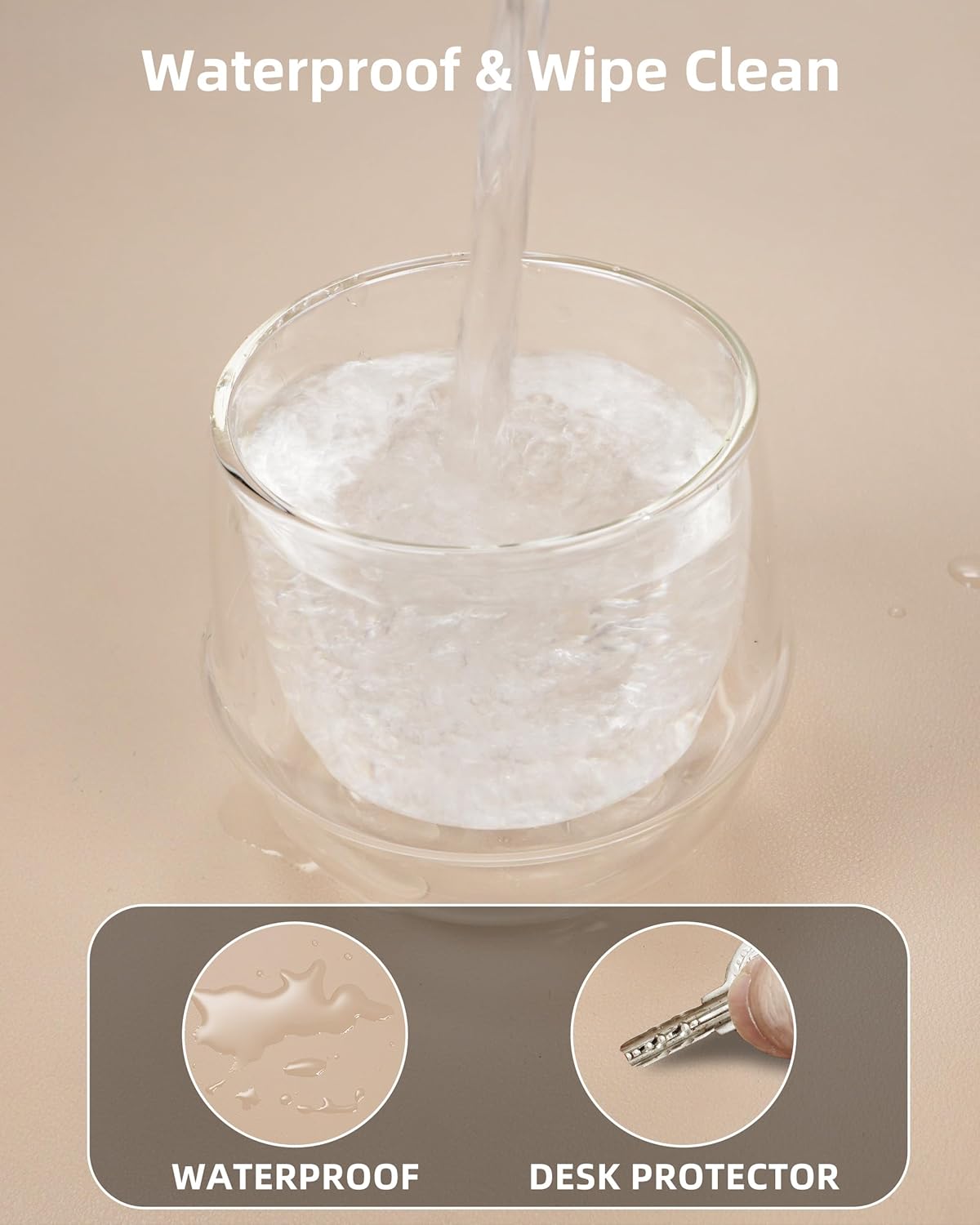 Extra Large Desk Pad Mat - Waterproof Mouse Pad & Desk Protector, Non-Slip XXL PU Leather Gaming Mat for Keyboard/Mouse, Stitched Edge with Ergonomic Support, 55"x17" (Beige)