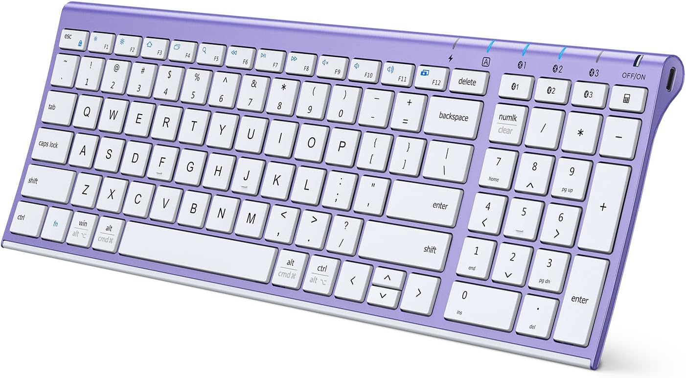 iClever Bluetooth Keyboard Quiet Typing Multi-Device USB-C Rechargeable – Slim Wireless Keyboard for Mac Windows iPad Office