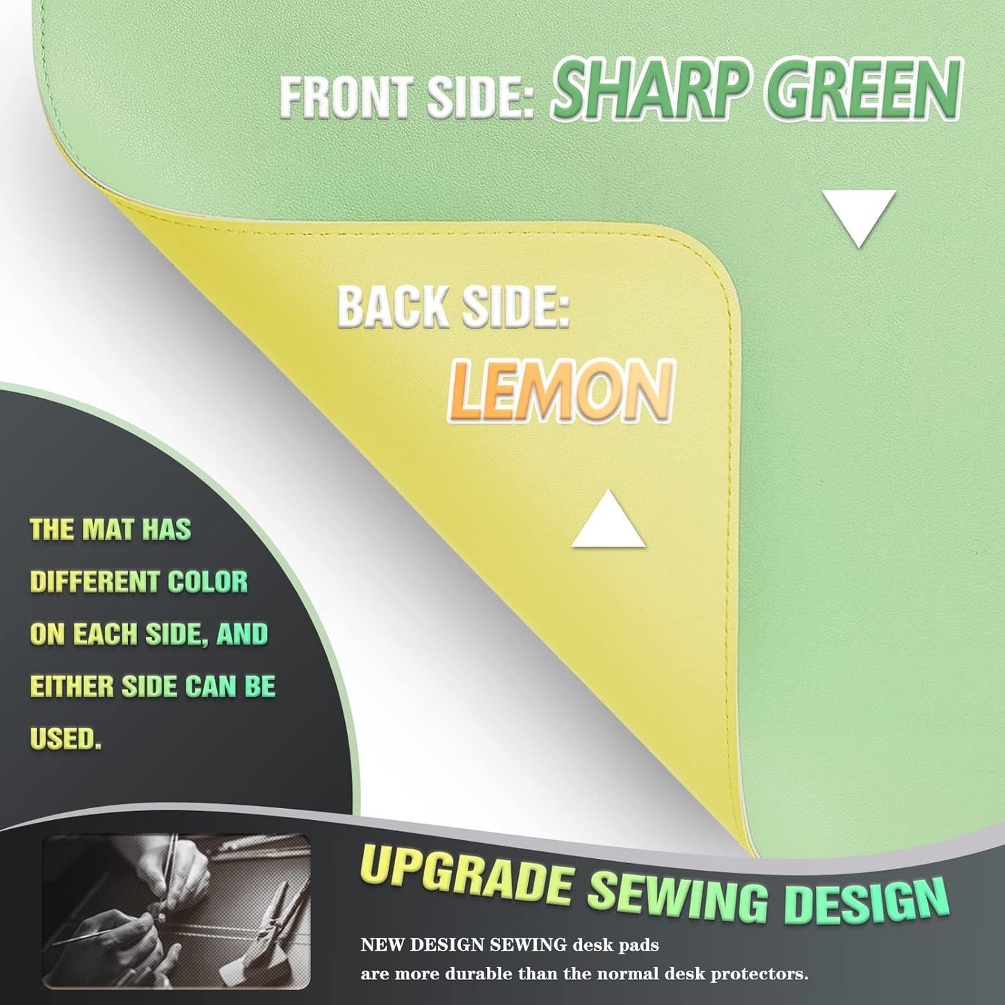 K KNODEL Desk Mat, Blotter, Dual-Sided Office Desk Pad, Waterproof Desk Mat for Desktop, Desk Blotters, PVC Leather Pad Protector (Sharp Green, 31.5" x 15.7")