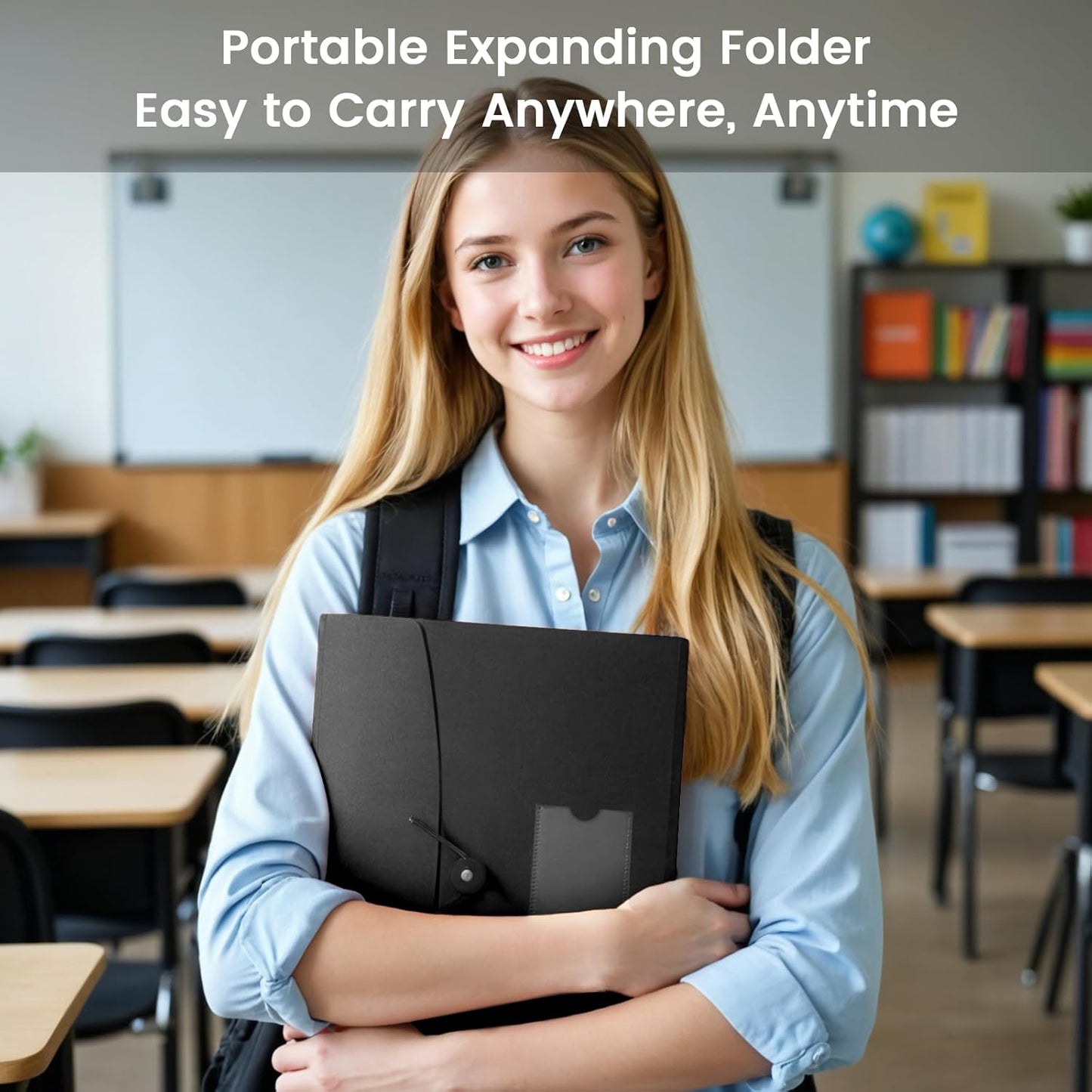 13 Pocket Accordion File Organizer with Elastic Closure, Expanding File Folder for Letter Size A4 Papers, Ideal for Home, Office Supplies, College Essentials - Black