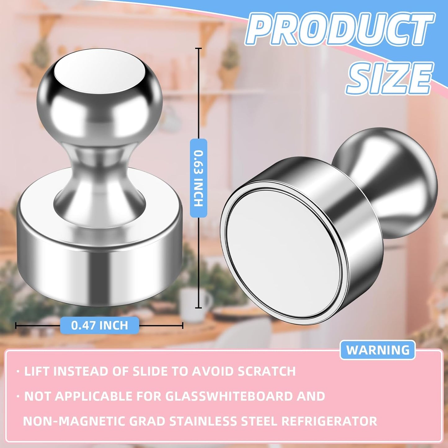 VNDUEEY 20Pcs Fridge Magnets Refrigerator Magnets, Strong Whiteboard Magnets, Small Push Pin Magnets for Whiteboard, Kitchen, Office, Classroom and Map, Silver