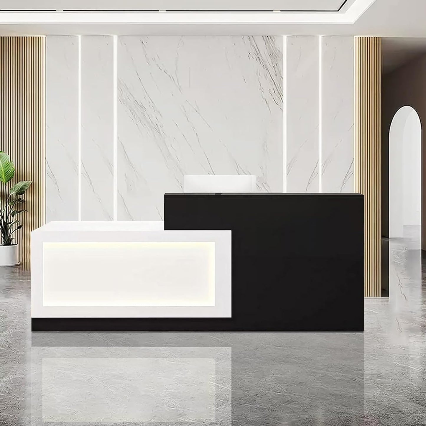 Modern Reception Desk with Counter and Drawer Office Front Desk with Cabinet Wooden Commercial Reception Table Checkout Counter for Retail Salon Lobby Black and White Left 63inch/160cm