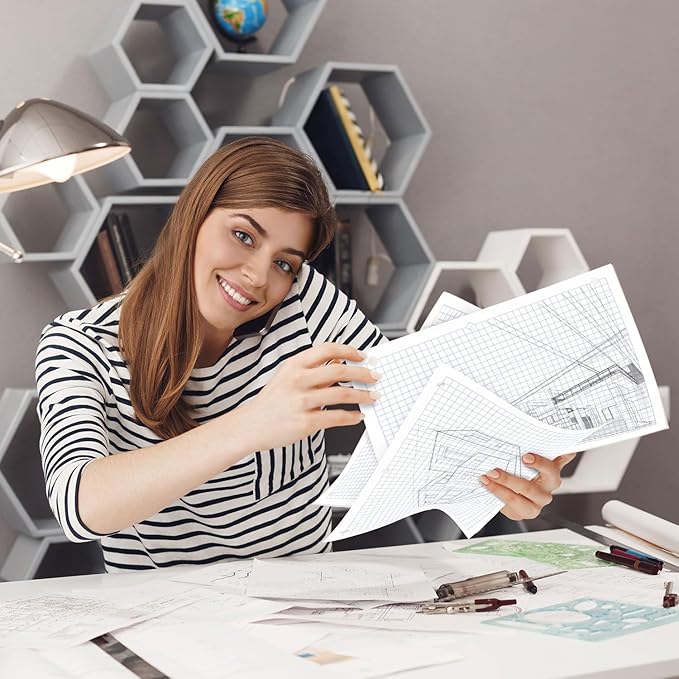 7200 Sheets Graph Paper Bulk, 48 Pack, Bulk Grid Paper, 4x4, 8" x 10.5", 3 Hole Punched, Quad Ruled Sheets, Thick Graphing Paper, Fights Ink Bleed, Bulk Loose Leaf Paper, Bulk School Supplies